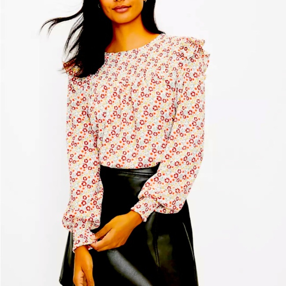 Loft Floral Smocked Ruffled Top